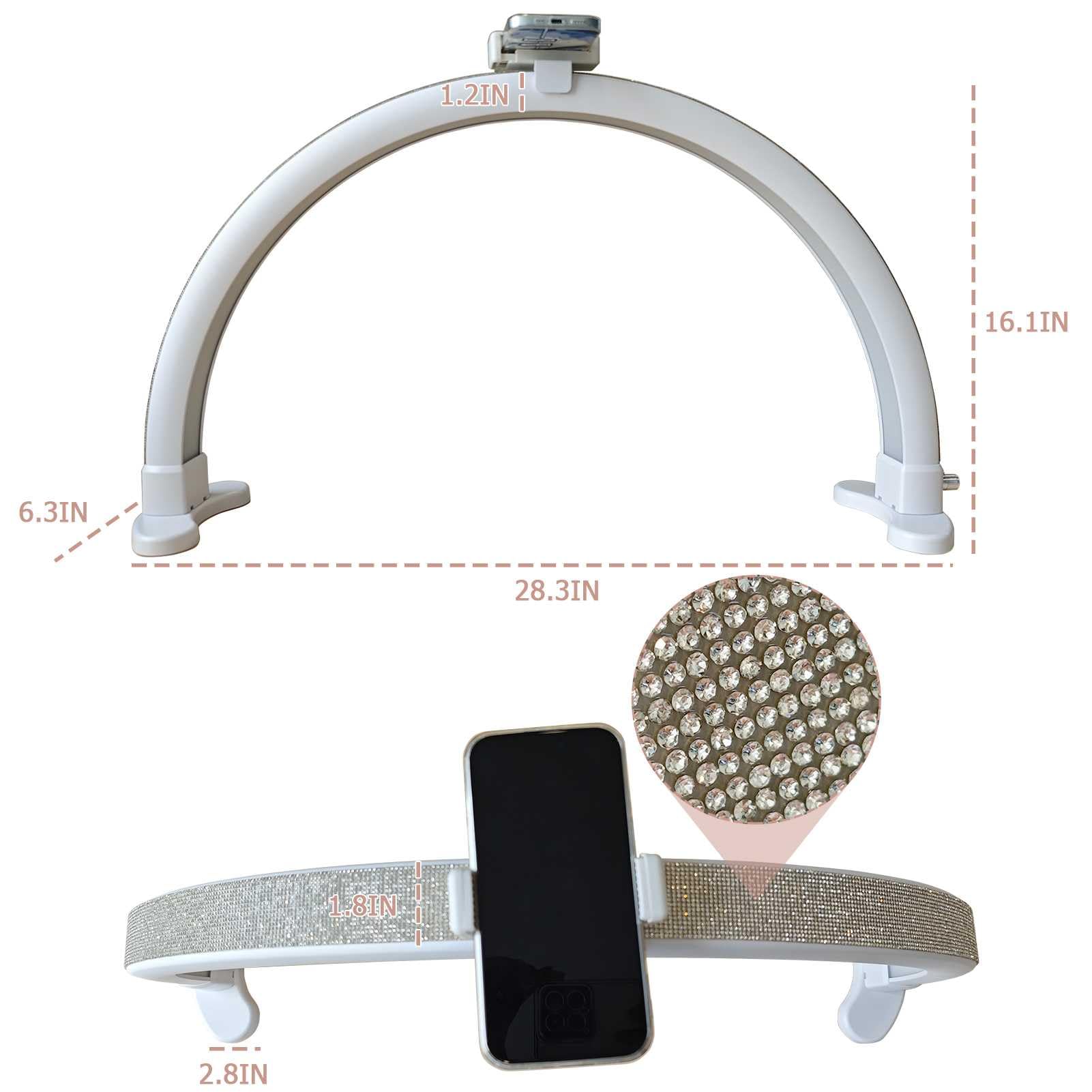 Half Moon Nail Lamp with Phone Holder - 29 Inch Adjustable Brightness (2700K-6000K) 45W LED Manicure Light with Rhinestones for Nail Technicians - Perfect for Salon, Home Nail Art & Gel Polish Curing