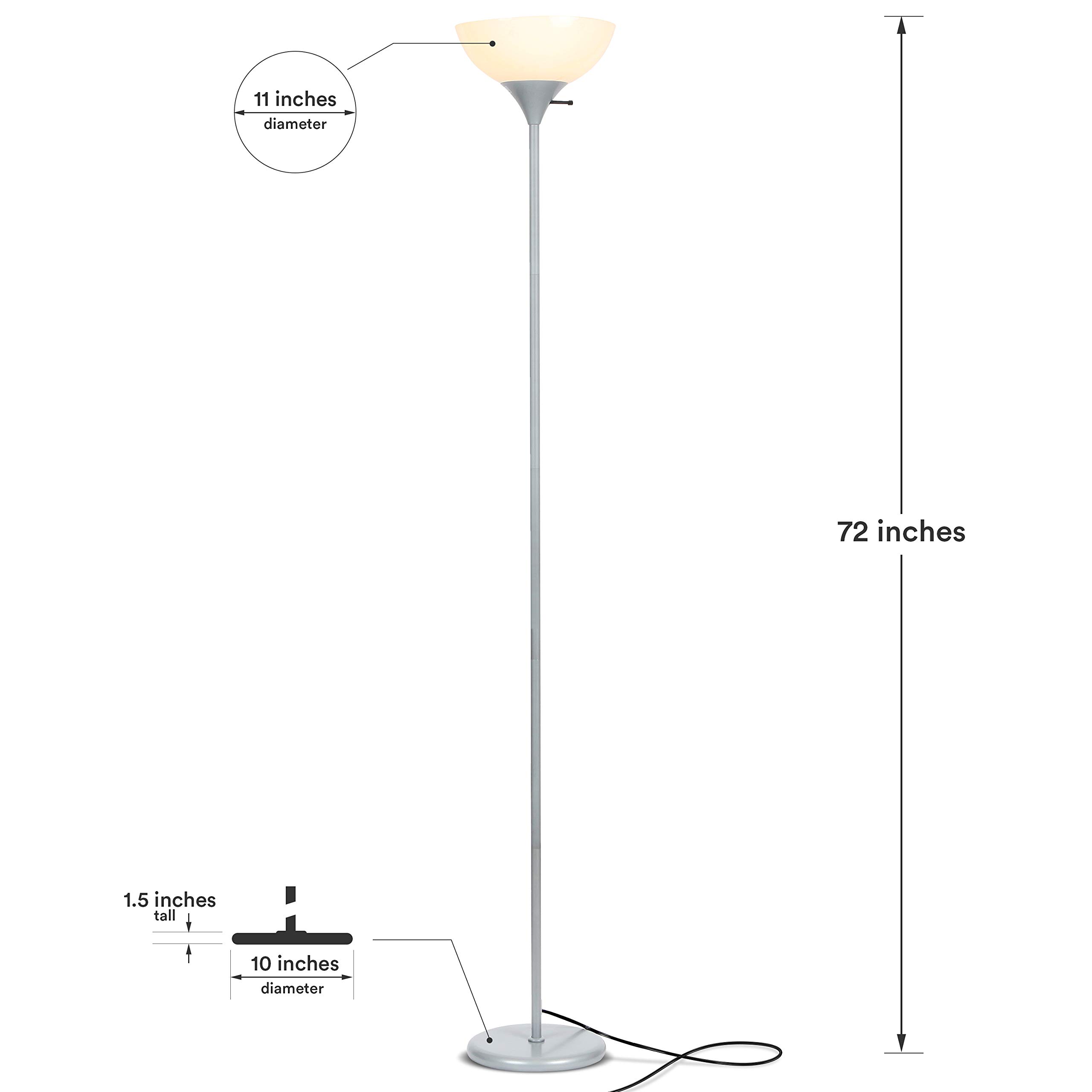Brightech Sky Dome Dimmable LED Floor Lamp - Modern Torchiere Standing Lamp for Living Room, Bedroom & Office - Adjustable Tall Lamp for Reading, Working & Hobbies - Platinum Silver Finish - Perfect for Nighttime Reading & Cozy Ambience