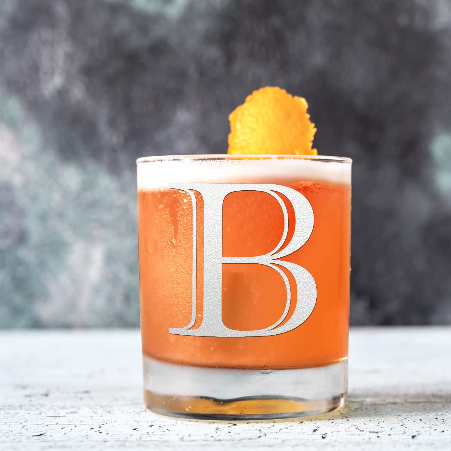 Personalized Monogram Initial Letter B Etched Whiskey Glass - 10.25 oz Rocks Cocktail Glass for Men & Women - Custom Engraved Barware Gift for Anniversary, Birthday & Housewarming - Perfect for Whiskey, Bourbon & Cocktail Parties