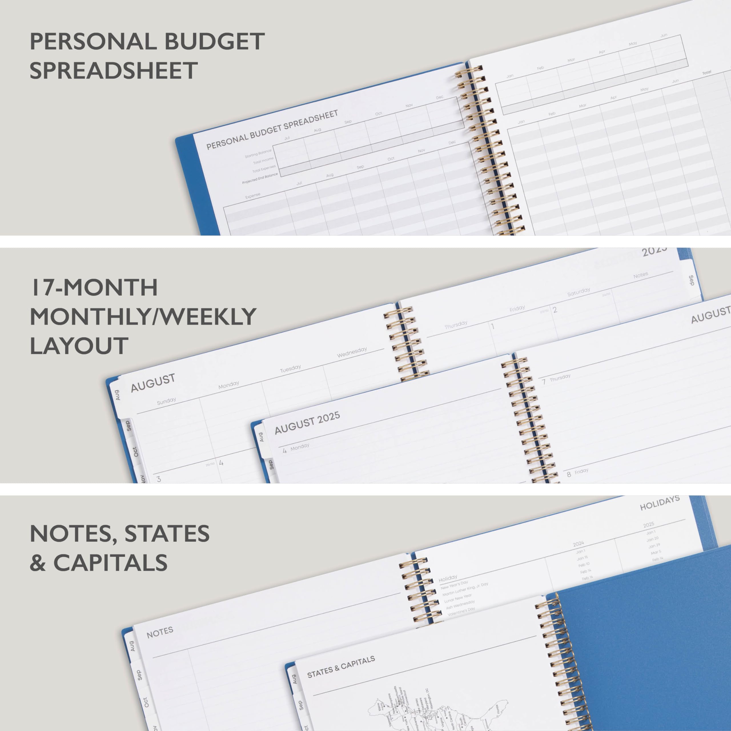 Blue Sky 17-Month Academic Planner 2024-2025 | August 2024 to December 2025 | 8.5 x 11 Inch Wirebound Organizer with Flexible Cover | Perfect for Students, Teachers & Professionals | Azure Color (150660)