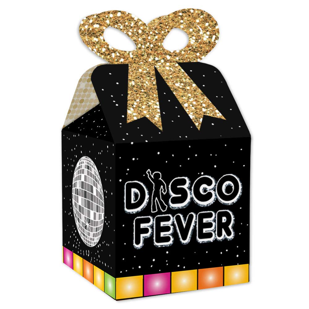 70’s Disco Party Favor Gift Boxes - Set of 12 Square Bow Boxes for 1970s Disco Fever Theme Birthday, Wedding & Anniversary Celebrations