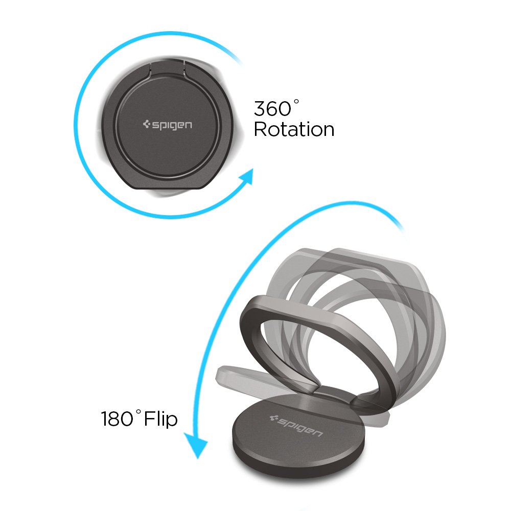 Spigen Style Ring 360 - Universal Magnetic Phone Grip Stand Holder for All Smartphones & Tablets | Compatible with Car Mount | Gun Metal Finish | Perfect for Driving, Watching Videos & Hands-Free Use