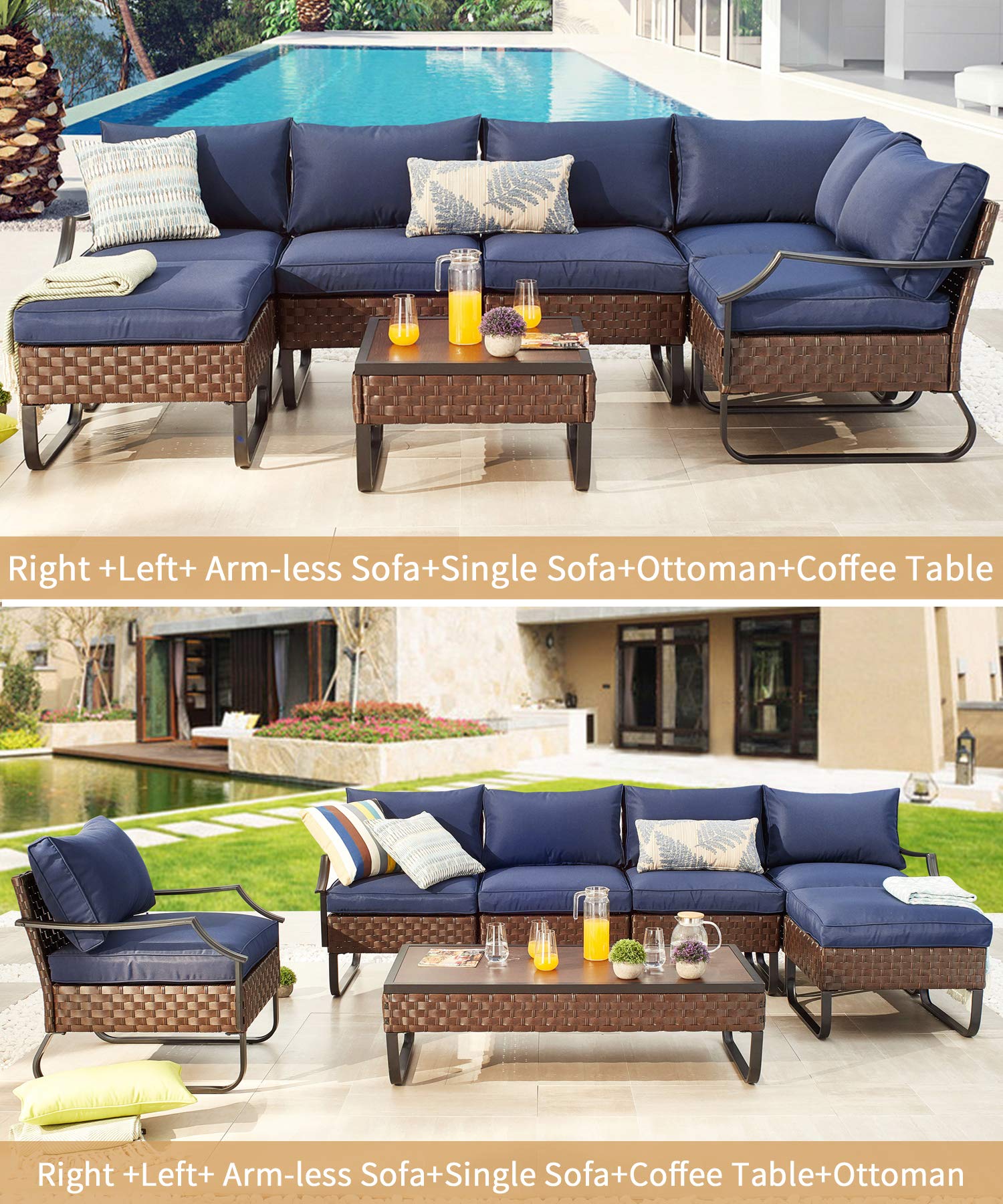 PatioFestival 6-Piece Wicker Rattan Outdoor Conversation Set with Cushioned Sectional Sofas & All-Weather Frame - Perfect for Backyard, Garden, Poolside & Patio Relaxation