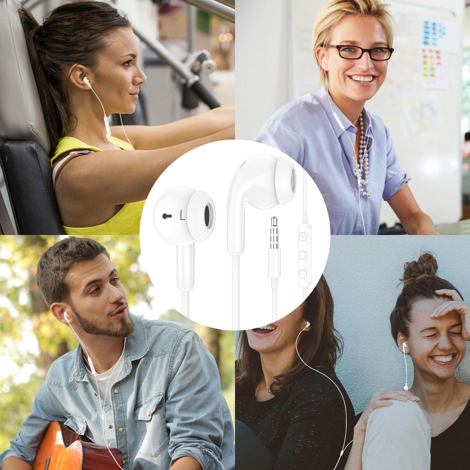 3.5mm Wired Earbuds with Microphone, Noise Cancelling HiFi Stereo Headphones - Perfect for School, Online Classes, Gaming & Work - Compatible with Chromebook, Samsung A42/A32/A15/A14/A12/S10e/A03s (White)