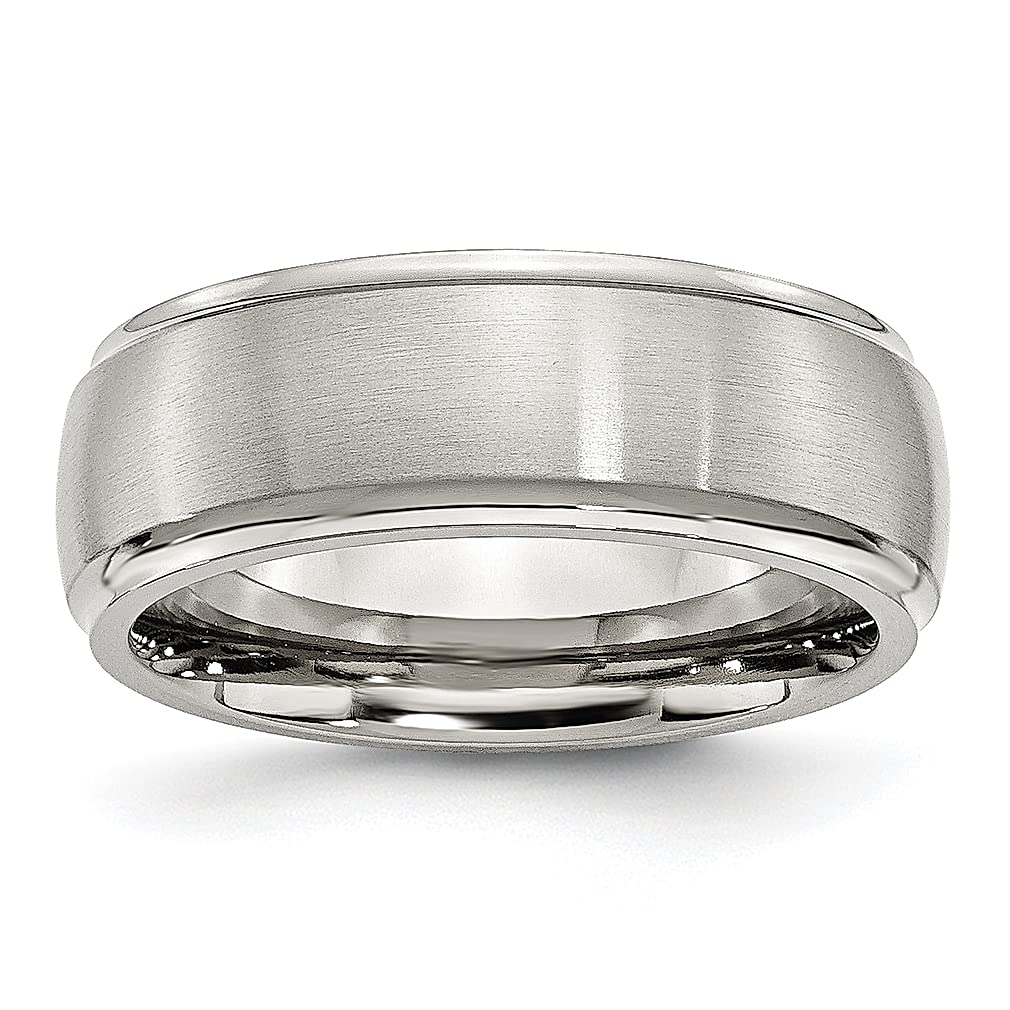 ICE CARATS 8mm Stainless Steel Brushed Wedding Band for Women - Classic Domed Ridged Edge Ring, Durable Fashion Jewelry | Perfect Anniversary Gift, Engagement Ring Alternative, Everyday Wear Jewelry