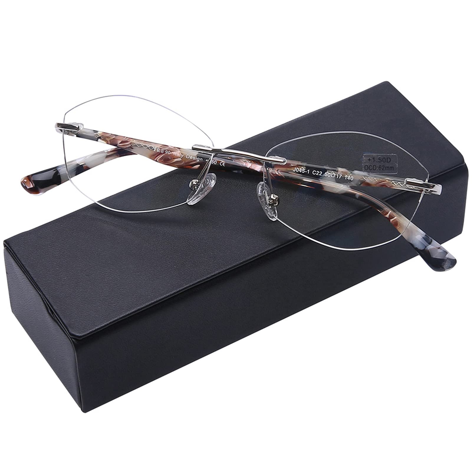 AQWANO Rimless Blue Light Blocking Reading Glasses for Women - UV400 Protection, Clear Lens & Stylish Pattern Frame - Perfect for Computer Work, Reading & Screen Time