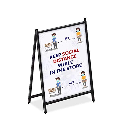 Social Distancing Banner Sign for Grocery Stores - Snap Open A-Frame Sidewalk Sign with Poster Stand | Perfect for Retail Safety & Crowd Control