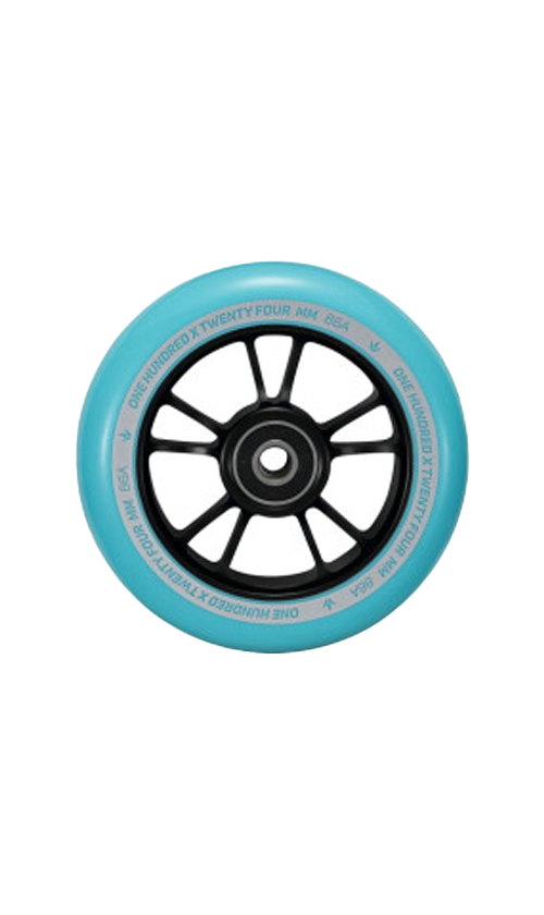 Envy Scooter Wheels 100mm Black/Teal - High Performance Scooter Wheels for Street & Park Riding - Durable & Smooth Ride for Kids & Adults