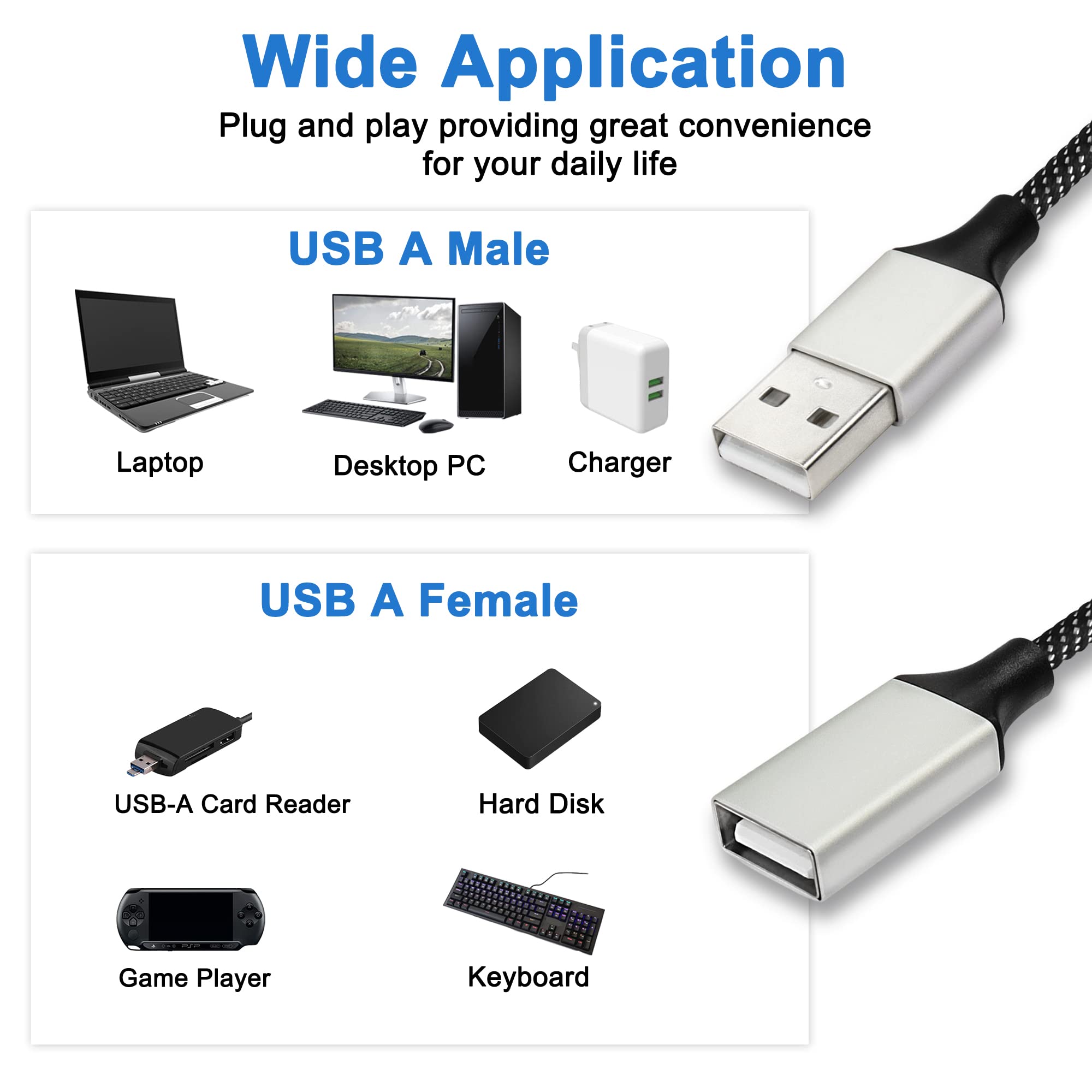 MEIRIYFA 3-in-1 USB 2.0 Splitter Cable - USB A Male to 3 Female Port Extender Hub for Fast Charging & Data Transfer - Compatible with Smartphones, PC, Laptop, Car - 50cm/1.6ft OTG Adapter - Perfect for Home, Office & Travel Charging Needs