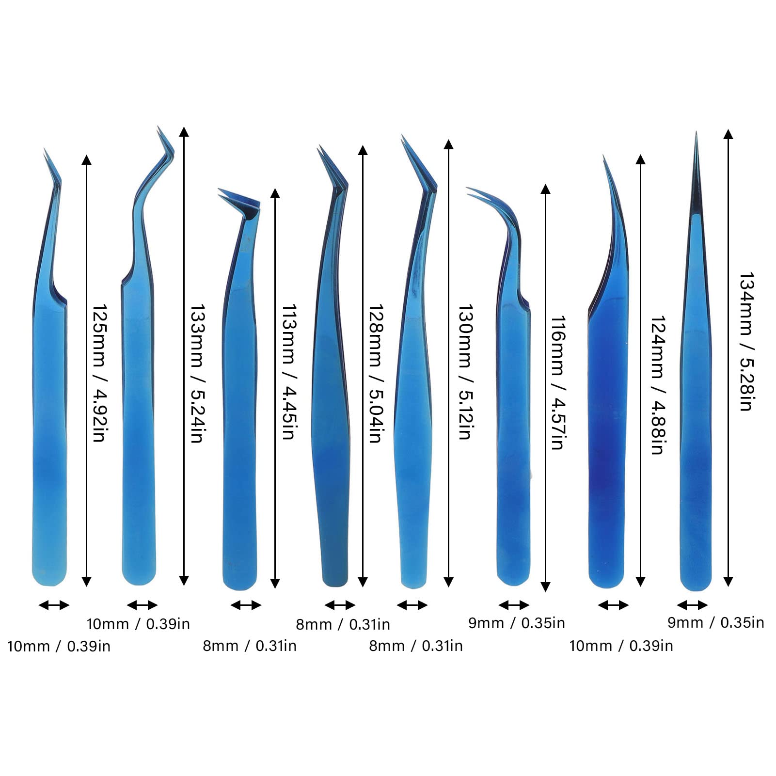 8 Pcs Professional Eyelash Extension Tweezers Set - Stainless Steel Straight & Curved Tweezers for Precision Lash Application - Women's Beauty Tools (Blue) - Perfect for Salon & Home Use
