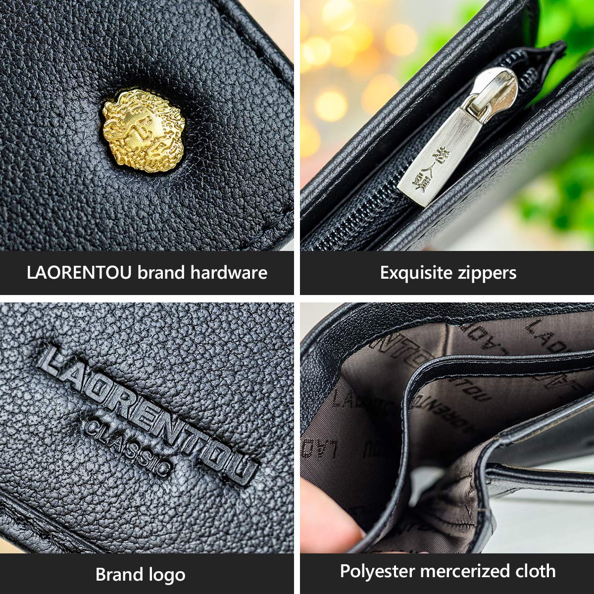 LAORENTOU Genuine Leather Wallets for Men - Slim RFID Blocking Bifold Wallet with Zipper Pocket & Credit Card Slots | Premium Mens Clutch Wallet & Card Holder | Perfect Gift for Dad, Husband, Boyfriend (Office, Travel, Everyday Use)