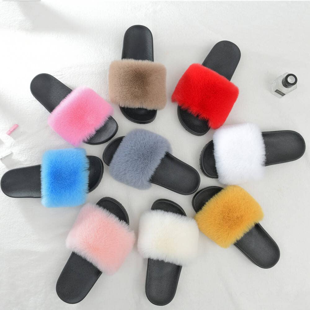 Dayiss Women's Fur Fluffy Slides - Soft Fuzzy Slippers for Indoor/Outdoor Use, Open Toe House Shoes, Comfortable Summer Sandals for Casual Wear - Perfect for Lounging at Home, Running Errands or Beach Trips