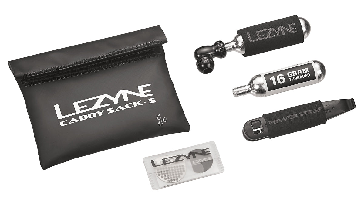 Lezyne Caddy Sack Pouch with CO2 Tire Repair Kit - Compact Bike Storage & Emergency Tire Repair Solution for Road & Mountain Biking