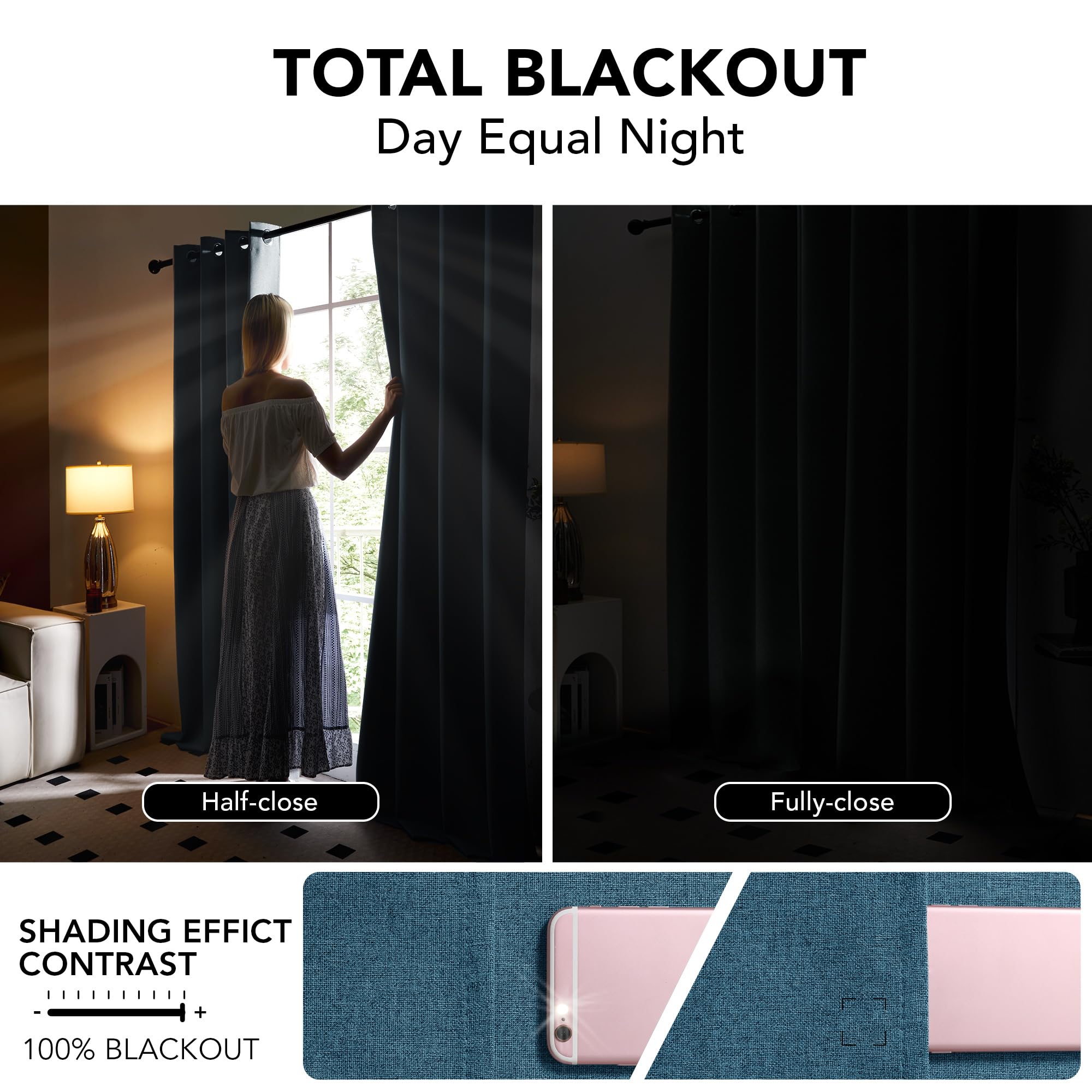 Deconovo Blackout Curtains - 100% Room Darkening Linen Drapes with Grommets for Bedroom, Living Room & Nursery (Aegean Blue, 52x108 Inches, 2 Panels) - Perfect for Light Sleepers, Home Theater & Shift Workers