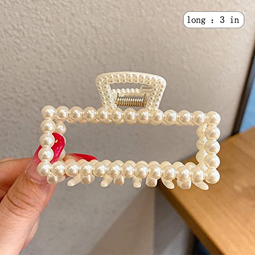 Champagne Pearl Hair Claw Clips for Women - Medium Size Non-Slip Retro Barrettes, Decorative Hair Accessories & Styling Tools (Rectangle) - Perfect for Weddings, Parties, and Everyday Elegant Hairstyles