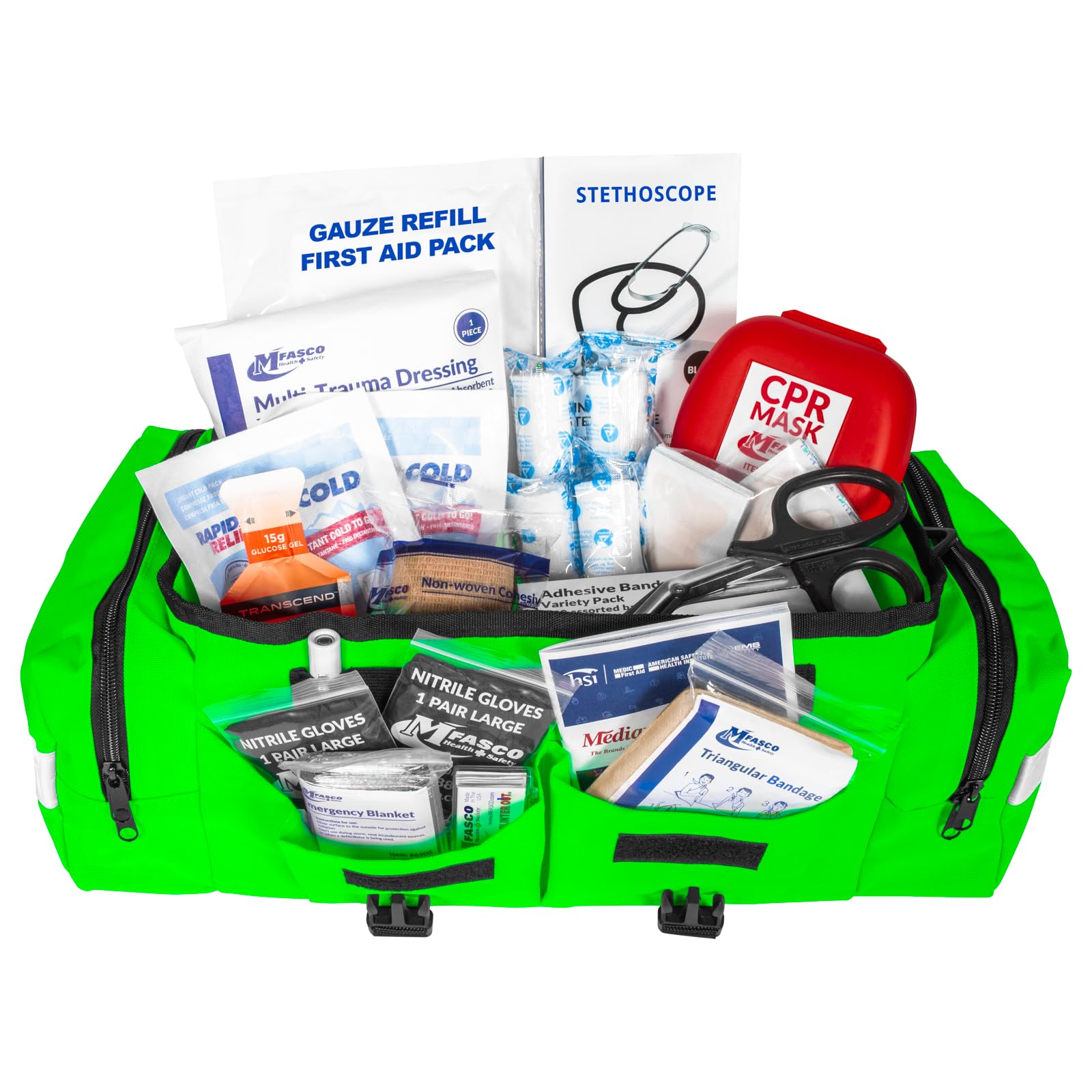 415-Piece First Aid Kit - Fully Stocked Portable Emergency Medical Supplies with Reflective Bag | First Responder & Disaster Preparedness Kit | Customizable Storage | Ideal for Home, Car, Camping & Workplace Safety (Lime Green)