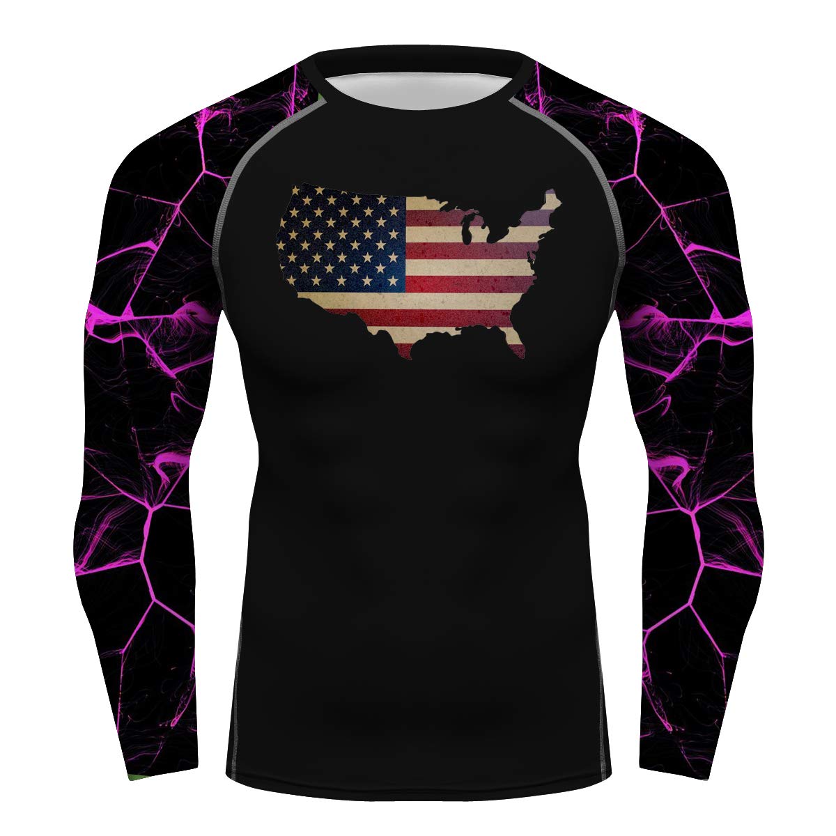 Men's Slim Fit American Flag Long Sleeve Compression Shirt - Moisture Wicking Workout Top for Gym, Running & Outdoor Sports