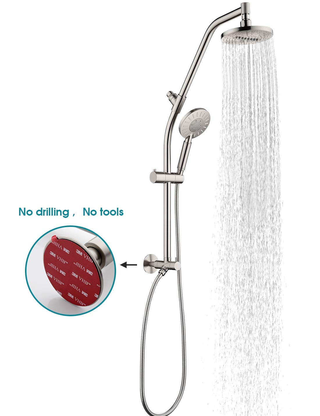 BRIGHT SHOWRS High Pressure Rain Shower Head Combo with Handheld Shower Head & 6 Inch Brass Shower Arm - Brushed Nickel Finish for Luxurious Bathroom Upgrade | Perfect for Spa-Like Experience and Modern Bathroom Renovation