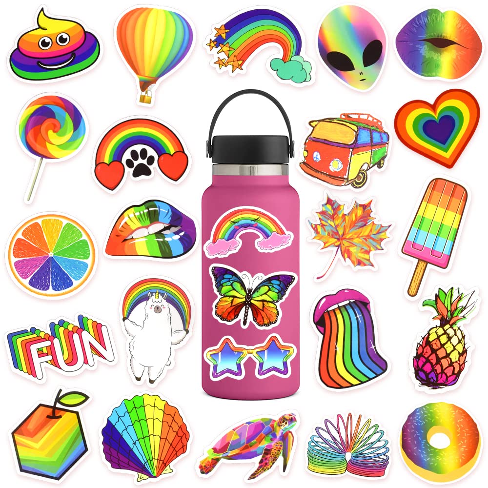 50Pcs Rainbow Stickers for Kids - Waterproof Vinyl Pride Stickers for Water Bottles, Laptops, Notebooks - LGBTQ Stickers Pack for Pride Month, School, DIY Crafts & Decorations