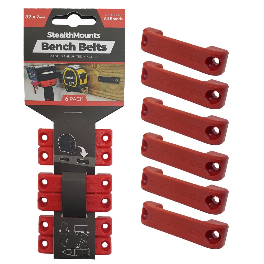 StealthMounts Universal Tool Holder Belt - 6 Pack Heavy Duty Tool Holster Set with Belt Clips | Perfect for Power Tools, Tape Measures & Accessories | Workshop, Construction & DIY Projects (Red)