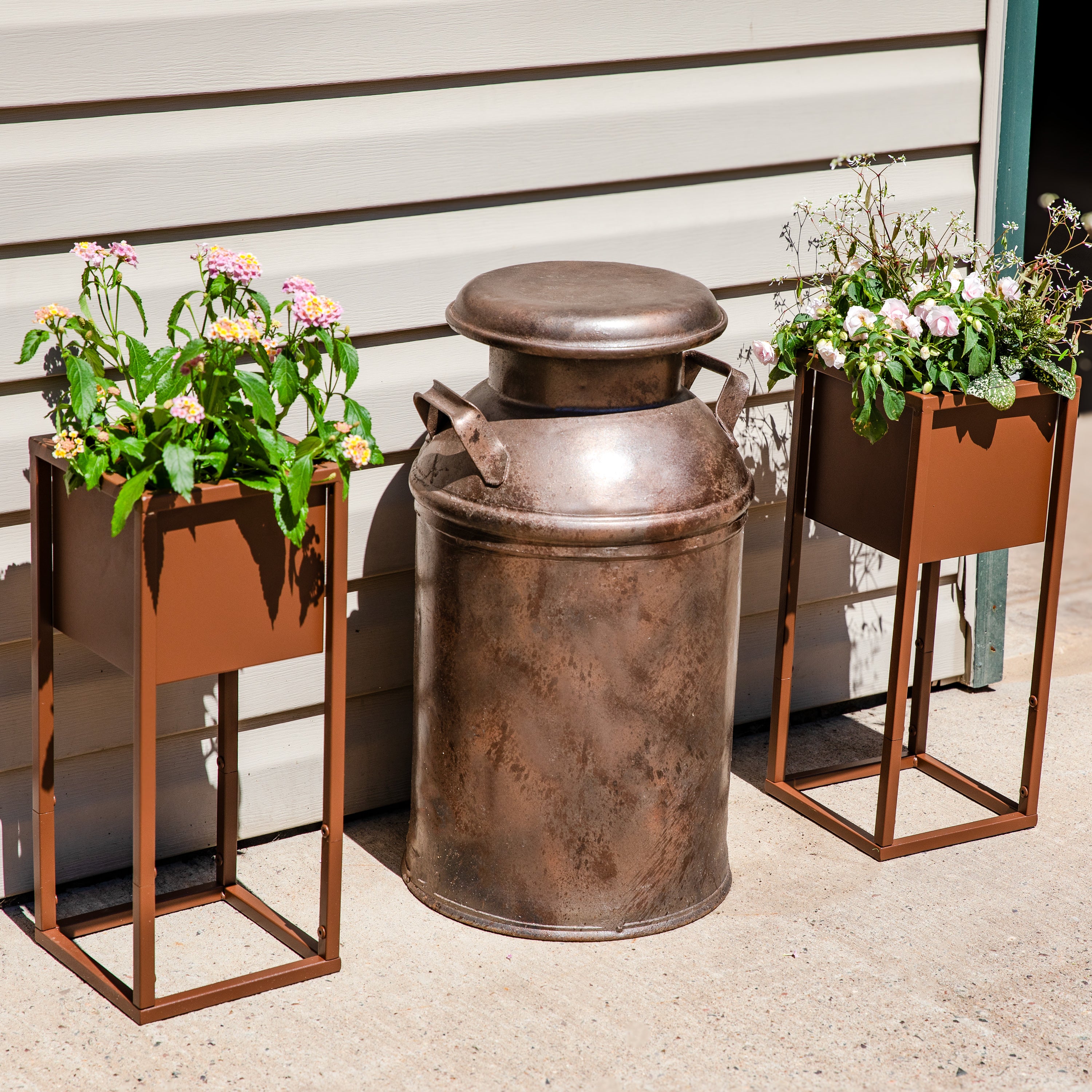 Modern Metal Planter Boxes with Legs - Set of 2, Indoor/Outdoor Garden Planters for Patio, Balcony & Home Decor - Rust-Resistant & Durable Design