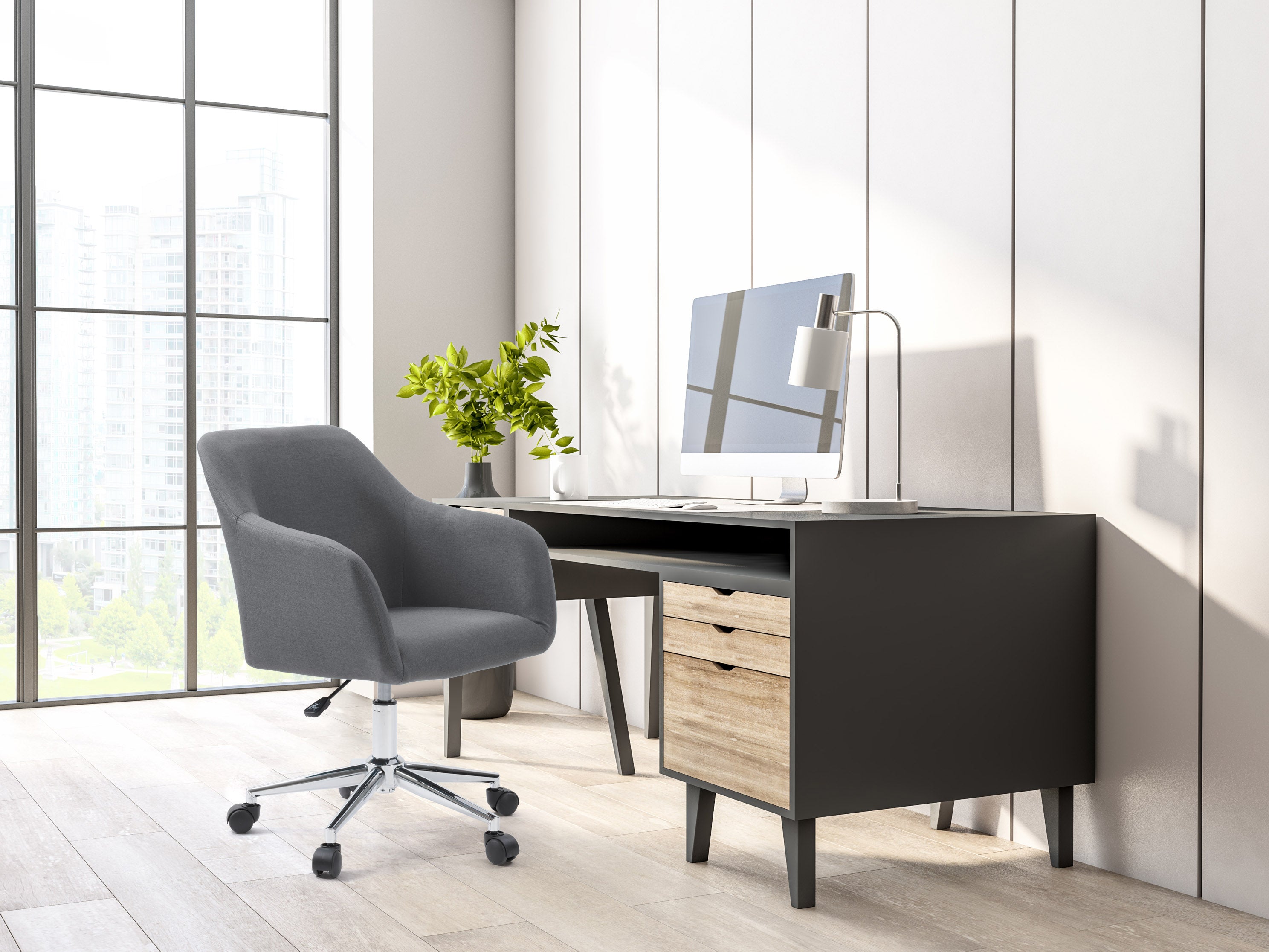 Ergonomic Grey Office Chair with Adjustable Arms - Comfortable Desk Chair for Home & Work - Perfect for Long Hours of Sitting, Gaming, and Remote Work