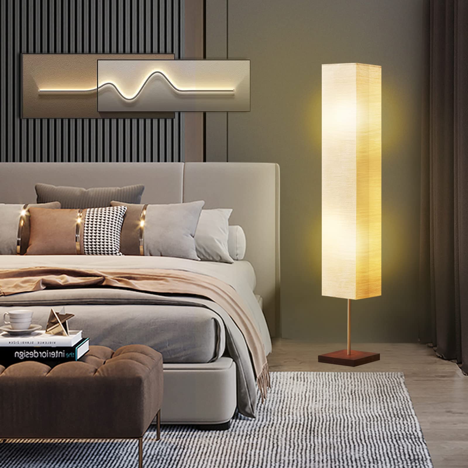 GyroVu Modern LED Floor Lamp for Living Room, Bedroom & Office - Adjustable Standing Lamp with Bulbs Included, Beige | Perfect for Reading, Relaxing & Ambient Lighting