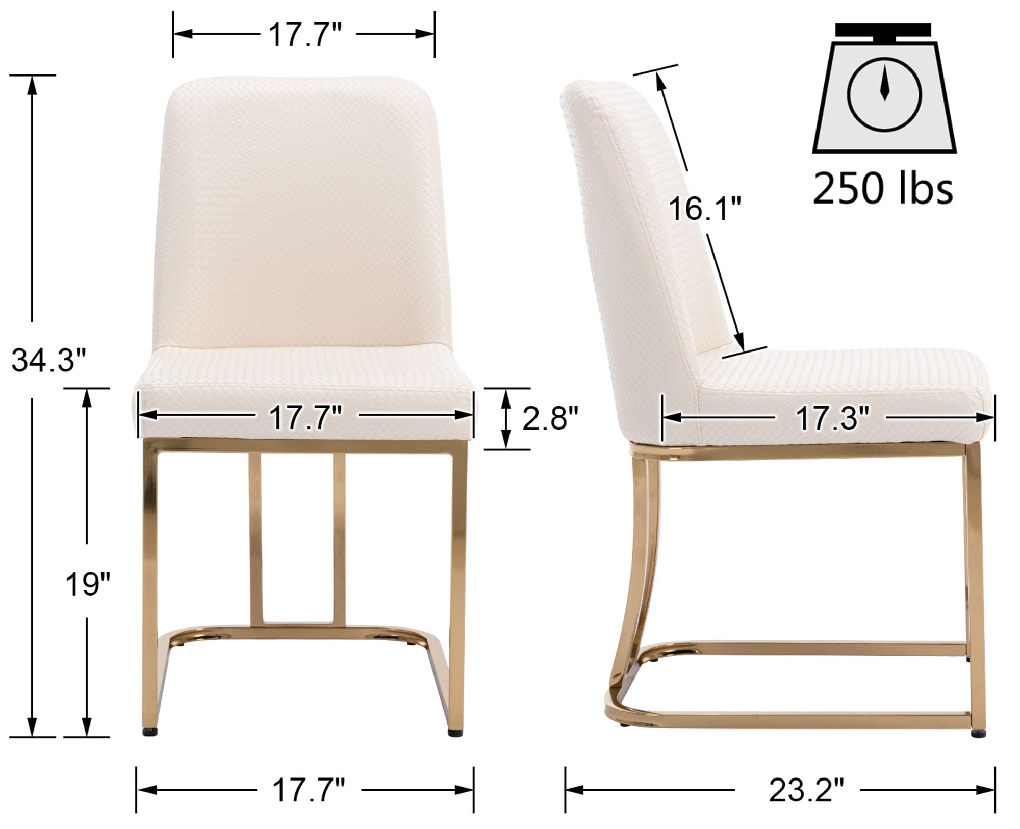 VESCASA Mid Century Modern Dining Chairs Set of 2 - Woven Faux Leather Upholstered Seats with Gold Metal Frame - Stylish for Dining Room, Restaurant, Kitchen & Home Decor - Perfect for Entertaining Guests & Family Gatherings
