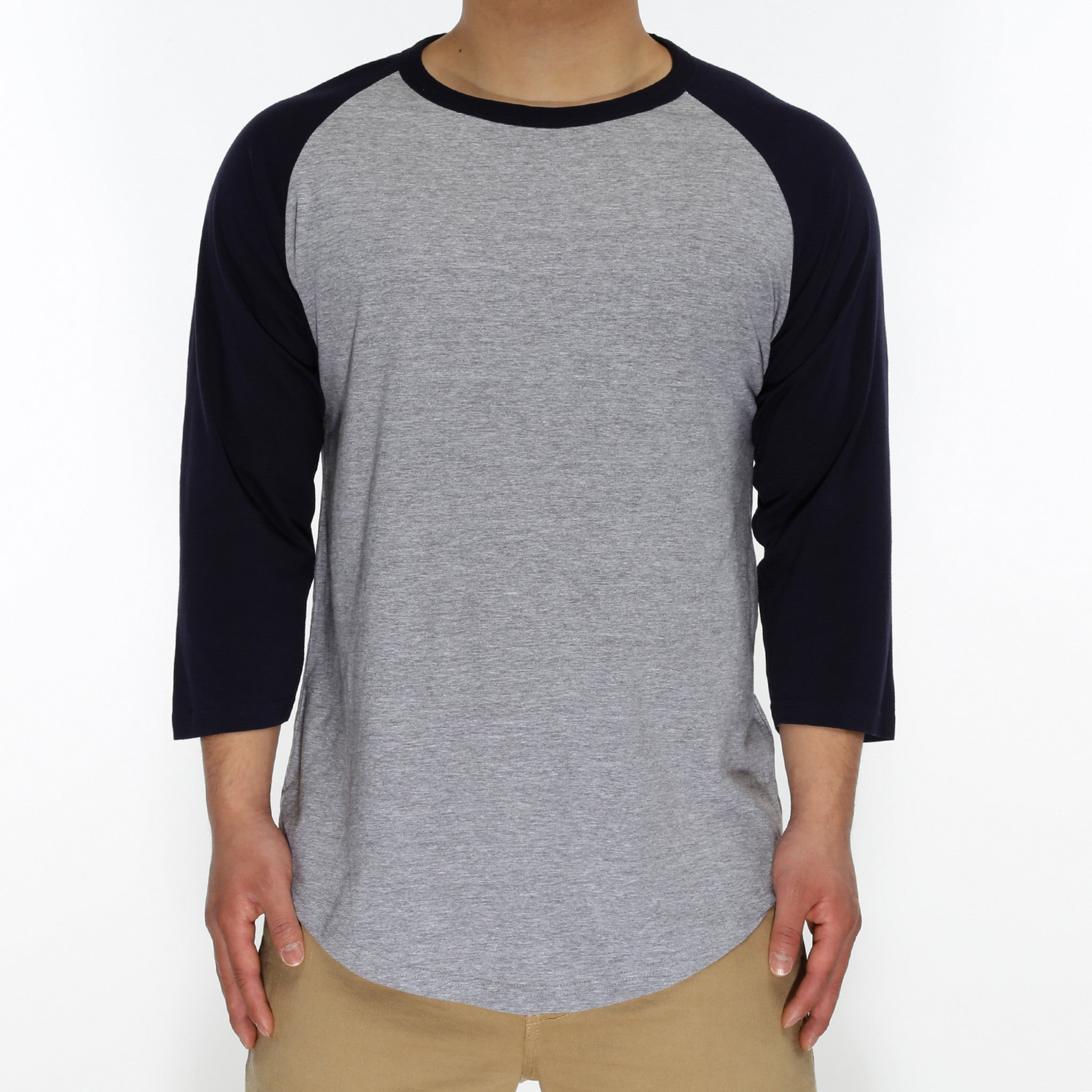 New Star 3/4 Sleeve Baseball Tee for Men & Women - Soft Heather Grey/Navy Blue Raglan Shirt - Casual Vintage Style Top for Baseball Games, Streetwear & Everyday Outfits