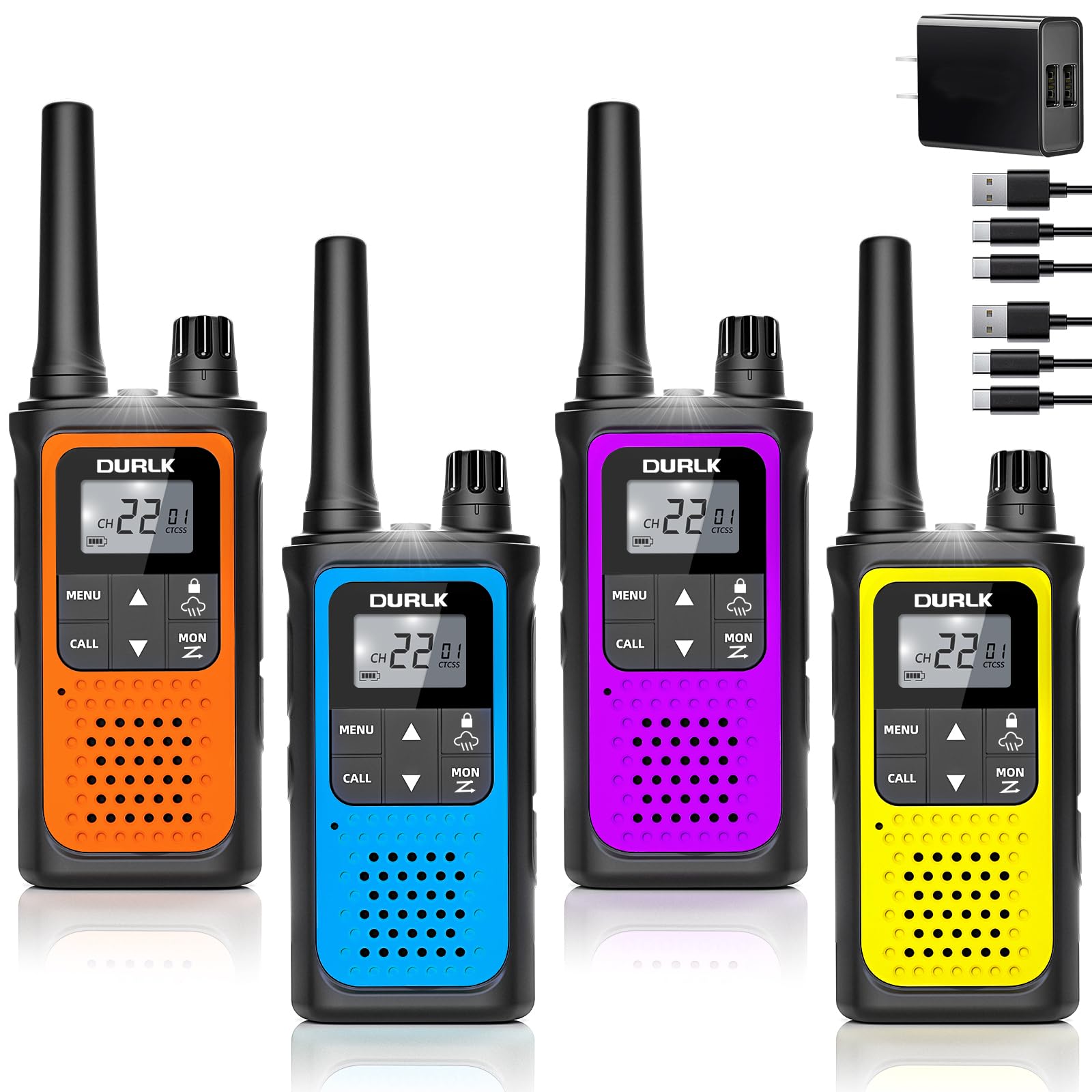 Rechargeable Long Range Walkie Talkies 4 Pack - 22 FRS Channel 2 Way Radios with NOAA Weather Alert, 1800mAh Li-ion Battery & USB-C Charger for Adults - Perfect for Hiking, Camping, Cruises, and Outdoor Adventures