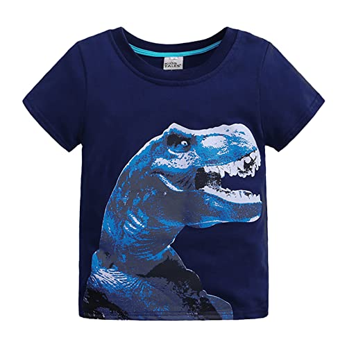 Boys Girls Summer Toddler Short Sleeve Dinosaur Print Undershirt - Soft Cotton Kids T-Shirt for Playtime & Daily Wear - White Youth Under Shirt