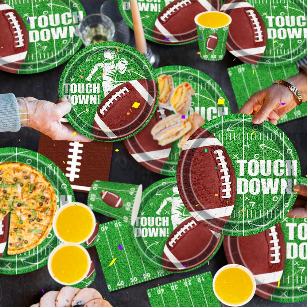 194-Piece Football Party Supplies Set - Disposable Plates, Napkins, Touchdown Paper Cups, Forks & Plastic Tablecloths for 24 Guests - Perfect for Football Birthday Parties, Super Bowl Celebrations & Game Day Decorations