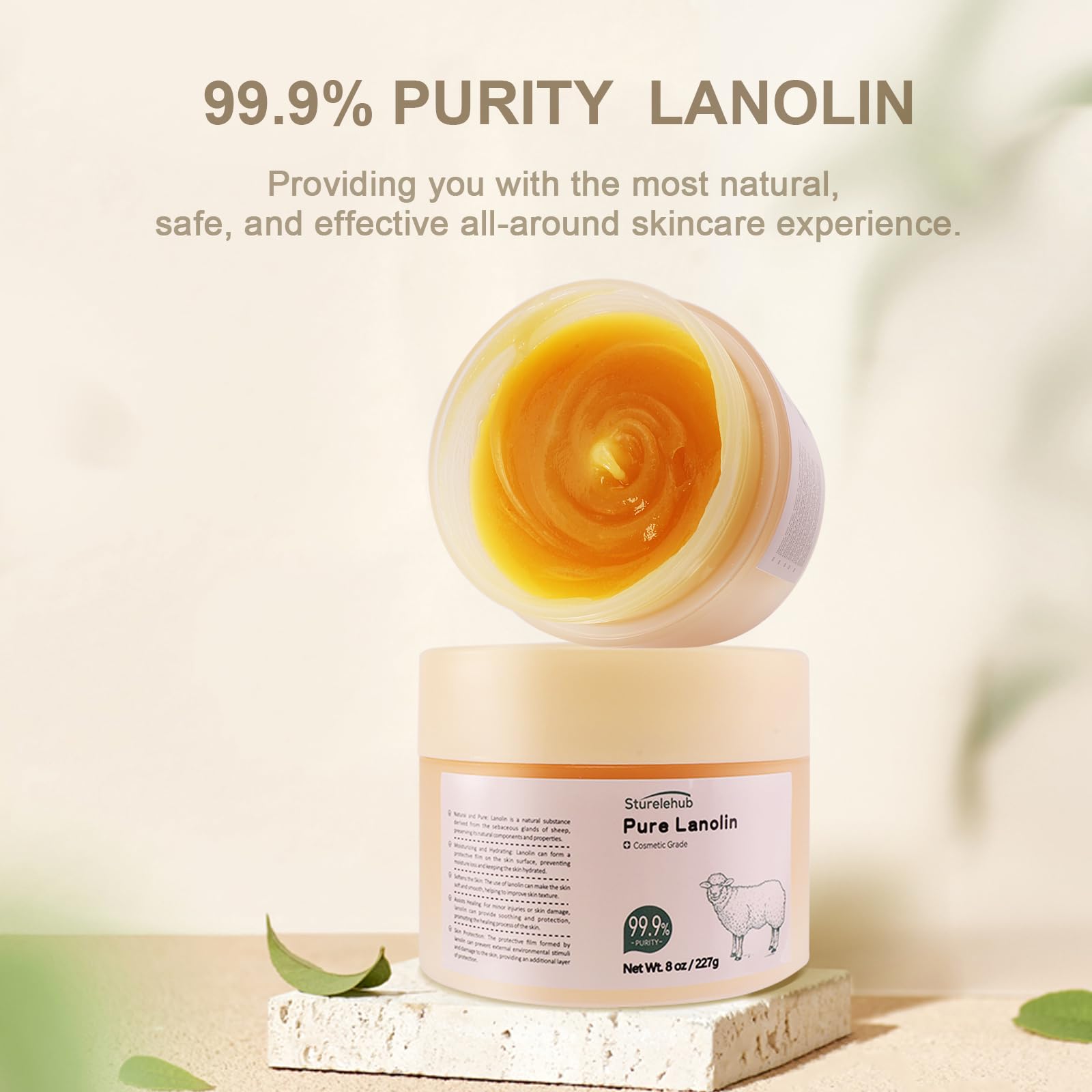 **Pure Lanolin Cream 8 oz (99.9% Purity) – Cosmetic Grade for Hand, Foot & Nipple Care – DIY Homemade Cosmetics – Ideal for Dry Skin, Cracked Heels & Nursing Mothers**