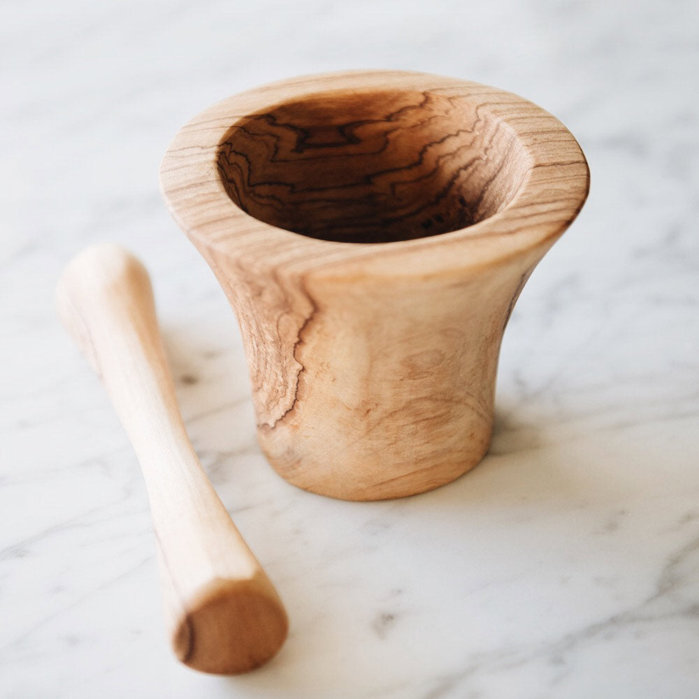 Premium Wild Olive Wood Pestle and Mortar Set - Natural Spice Grinder for Herbs, Spices & Seasonings - Perfect for Cooking, Baking & Ayurvedic Remedies