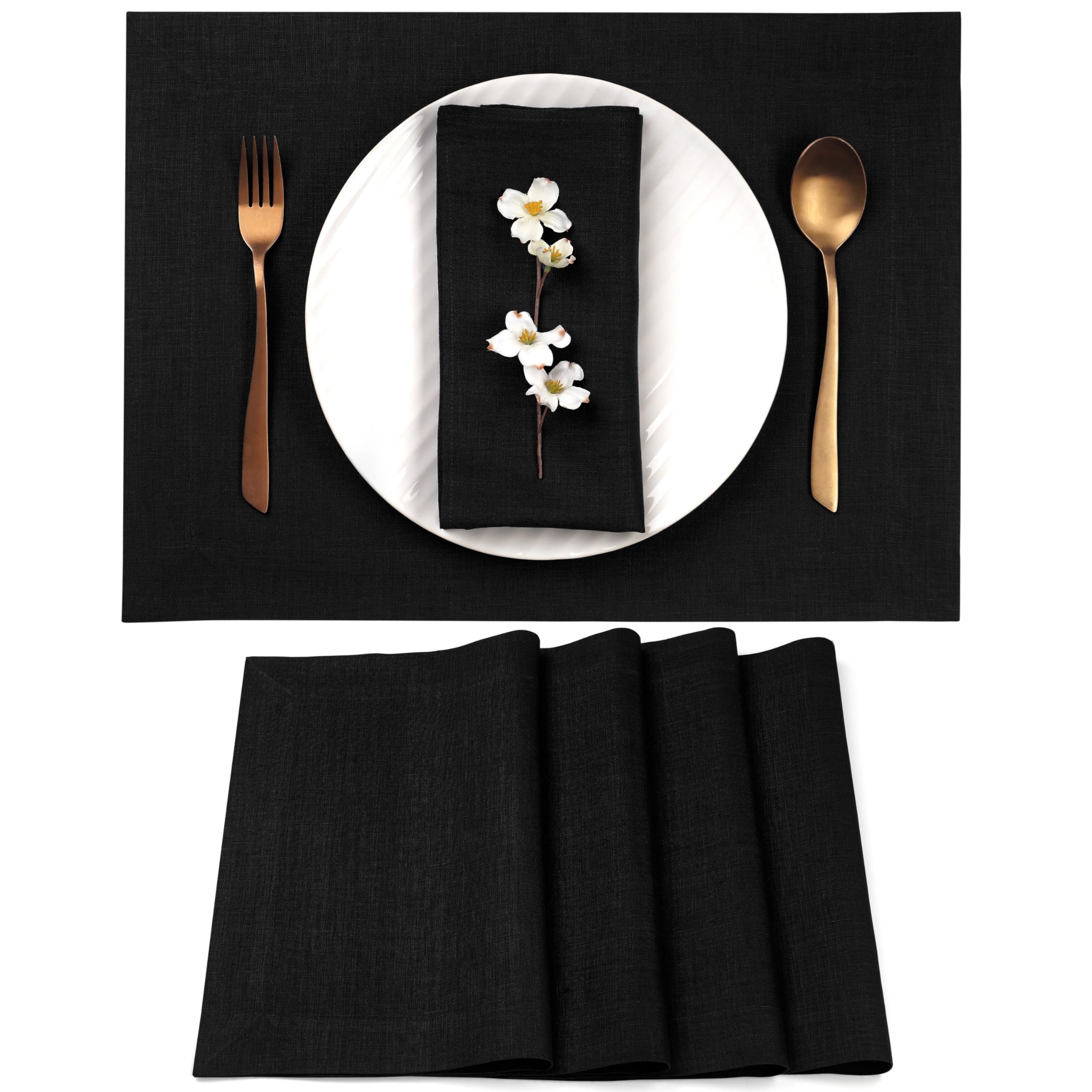 D'Moksha Homes 4-Pack 100% Pure Linen Placemats - 14