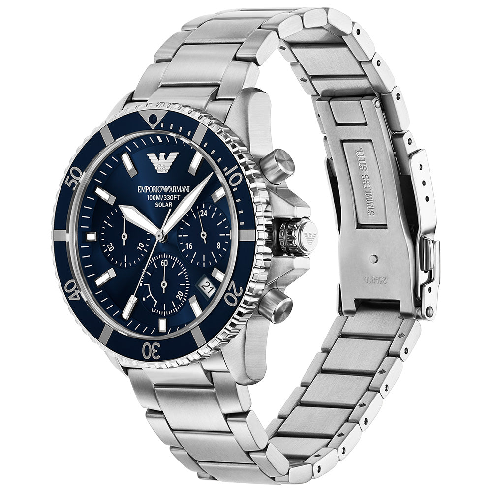 Emporio Armani AR11681 Men's Solar Chronograph Watch - Waterproof Luxury Timepiece for Business, Travel & Outdoor Adventures