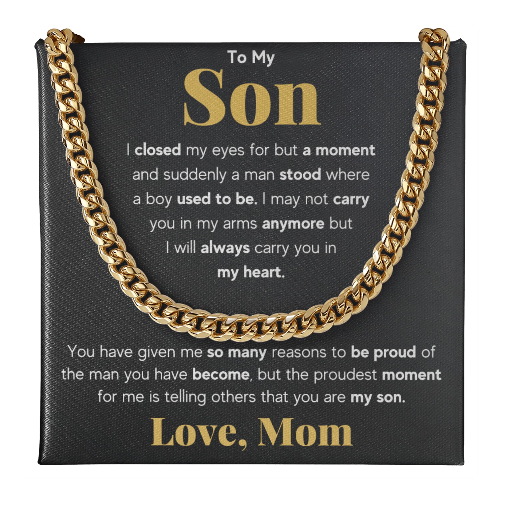 Mom & Son Necklace Gift - Cuban Link Chain for Birthday, Graduation, Christmas - Family Jewelry Present