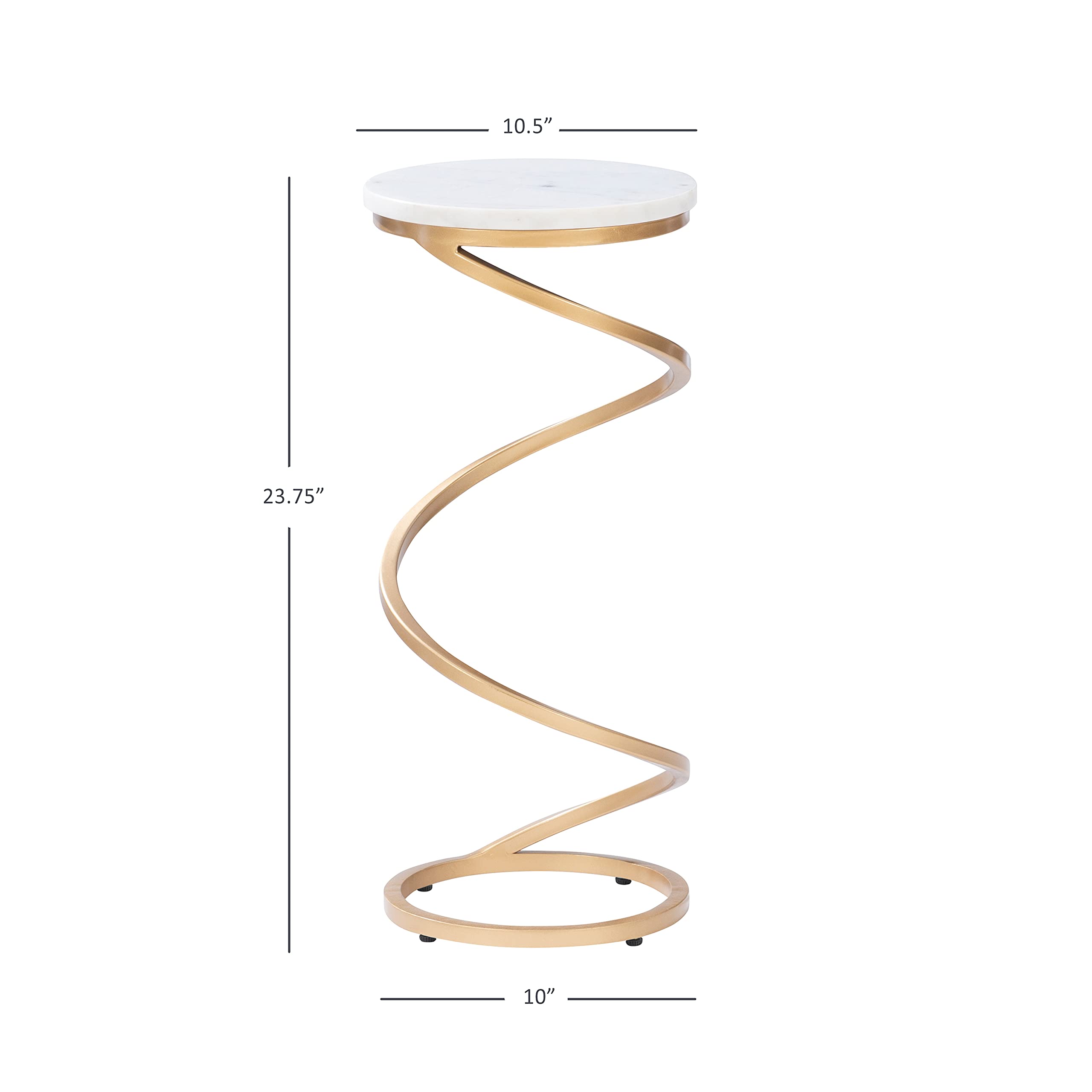 Powell Spiral Drink Marble Top Nora Accent Table - Silver & White Modern Side Table for Living Room, Bedroom, or Office Decor