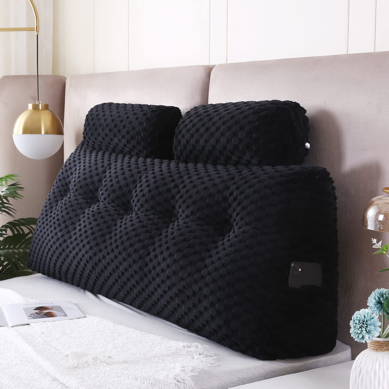 Wedge Headboard Pillows Set with 2 Bolster Pillows - Large Bed Wedge for Back Support, Reading & Sitting in Bed - Perfect for Relaxing, Watching TV & Post-Surgery Recovery