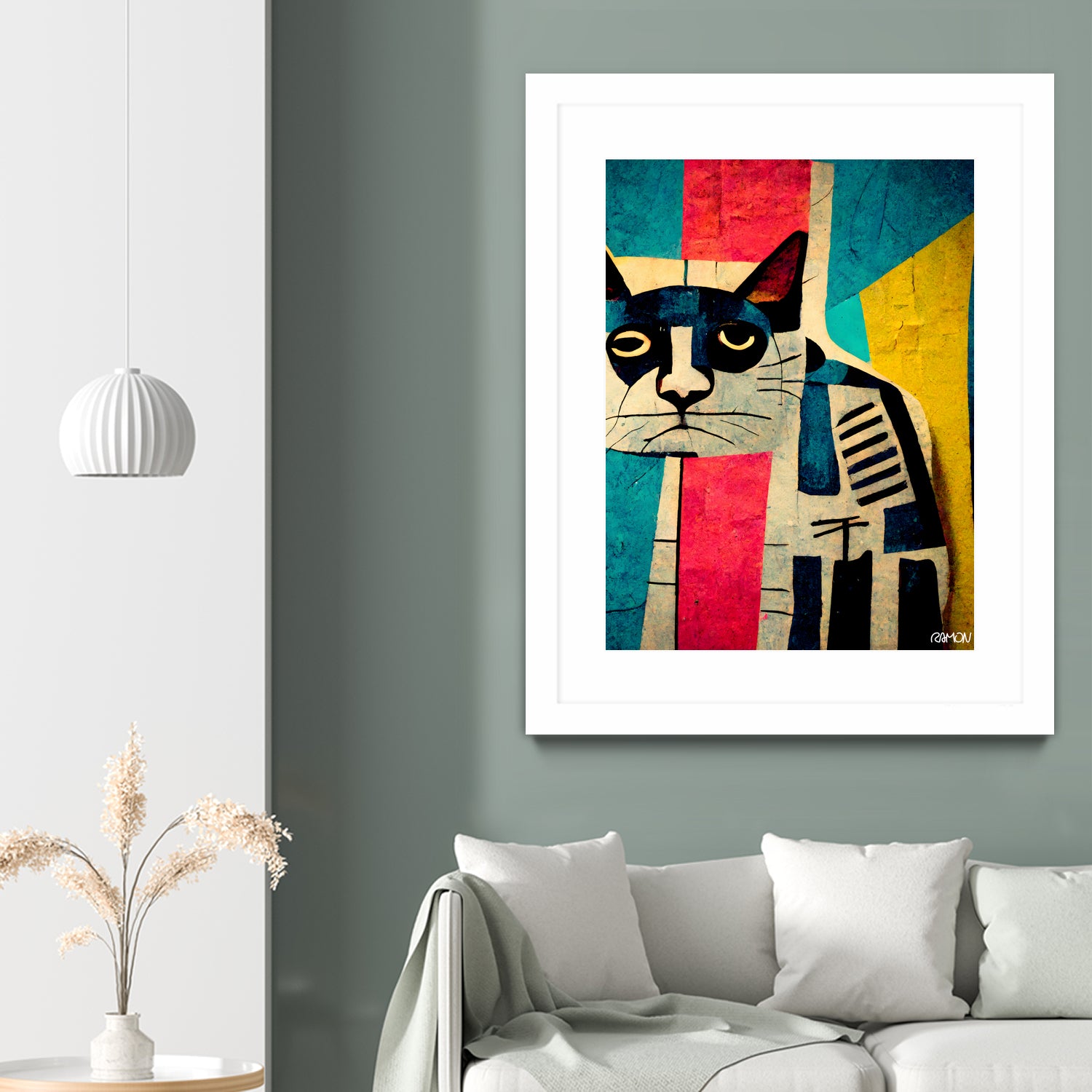 Abstract Art Cat Wall Decor - Modern Handmade Canvas Painting for Home & Office - Perfect for Living Room, Bedroom, and Gift Giving