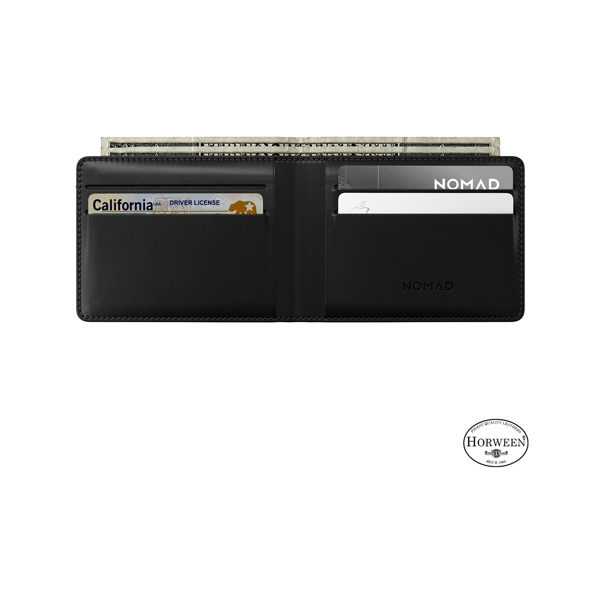 Premium NOMAD Bifold Wallet for Men - Genuine Black Horween Leather RFID Blocking Slim Minimalist Wallet - Perfect for Everyday Carry, Travel & Business