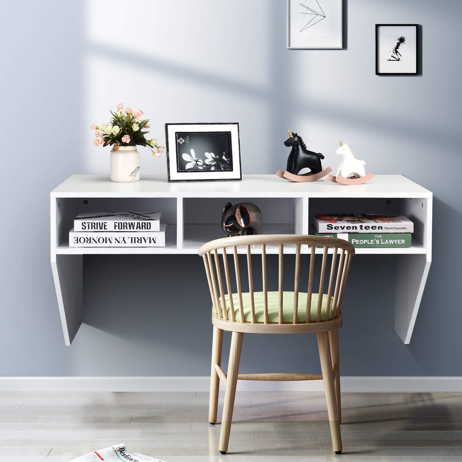 Giantex Wall Mounted Floating Desk with 3 Storage Shelves - Compact Computer Desk for Laptop, Writing & Study - Space-Saving Solution for Home Office, Bedroom & Living Room (White) - Perfect for Small Spaces & Modern Interior Design