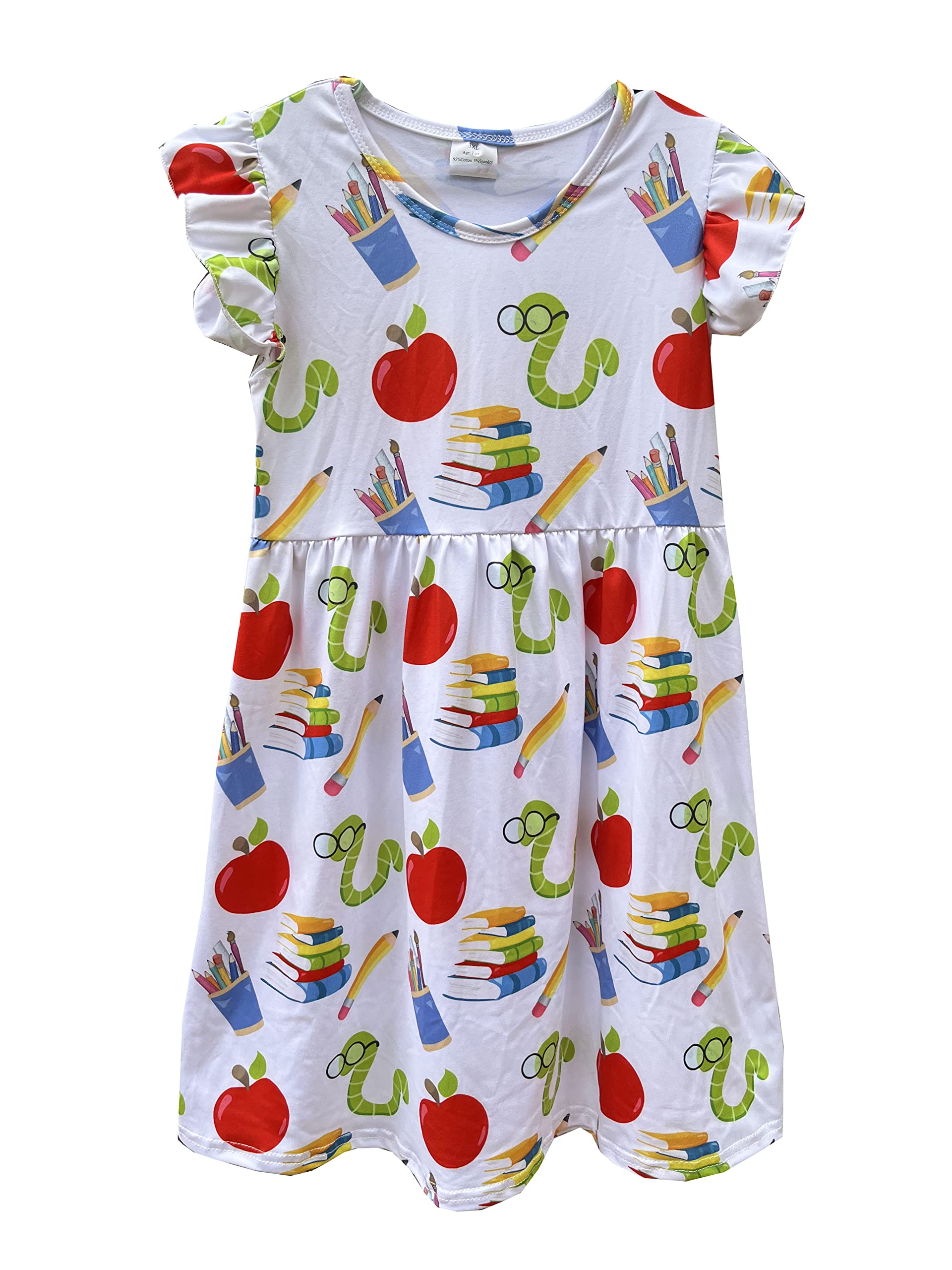 Toddler Girls' Back to School Dresses - Apple, Pencil & Bookworm Print Cute Classroom Outfits for Preschool & Kindergarten | Perfect for First Day of School, Class Photos & Playdates