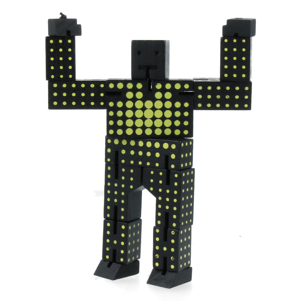 Cubebot Micro Dot Black & Yellow - Mini Wooden Puzzle Robot Toy for Kids & Adults - Perfect for Office Desk Decor, Stress Relief & Creative Play