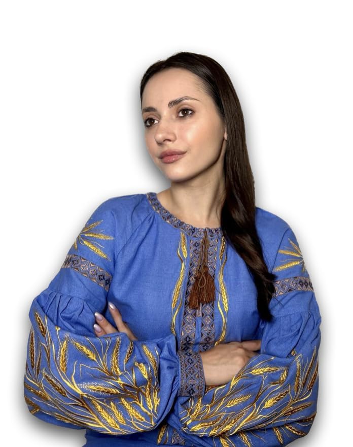 Ukrainian Embroidered Blouse - Traditional Vyshyvanka Sorochka with Wheat Ear Design, Authentic Ukraine Vishivanka Shirt for Women (XXL) - Perfect Gift for Mother's Day, Ukrainian Festival & Cultural Events