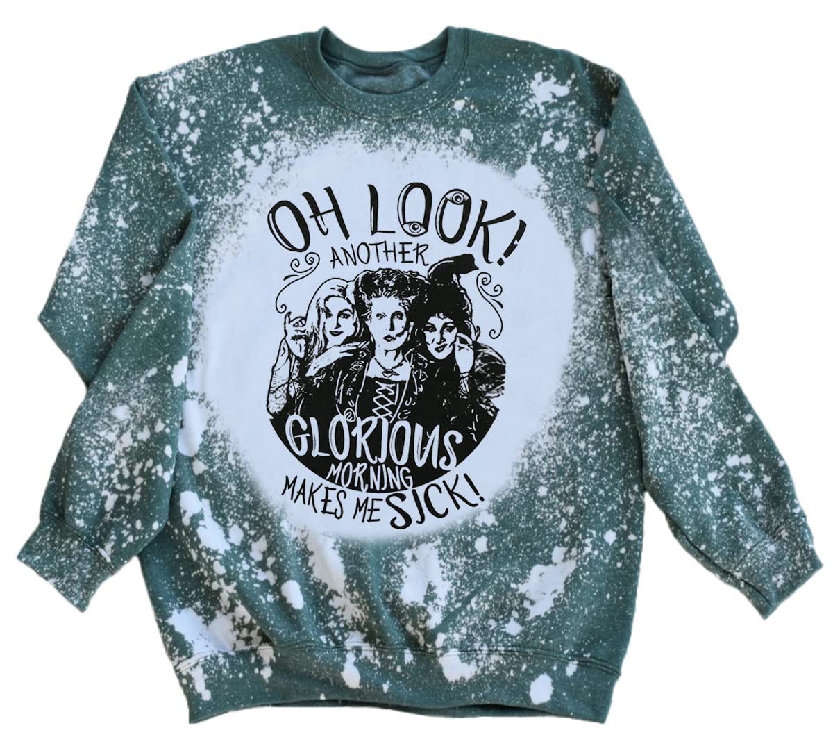 QIANRUO Halloween Bleached Sweatshirt Women - Sanderson Sisters Hocus Pocus Graphic Tee - Casual Long Sleeve Pullover Tops for Halloween Parties, Cosplay & Fall Fashion
