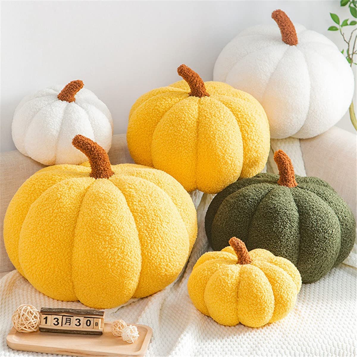 3D Pumpkin Throw Pillow - 7.9 Inch White Halloween Plush Decorative Cushion for Sofa, Bed & Home Decor | Perfect for Fall Season, Thanksgiving & Halloween Celebrations | Cozy Autumn Vibes & Festive Home Accent