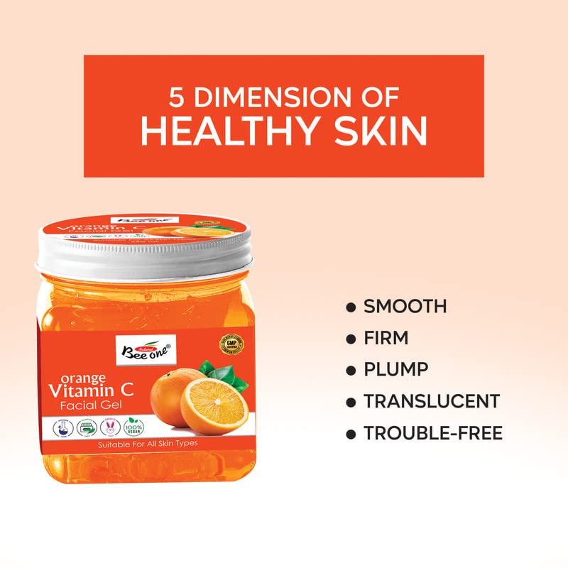 BEE ONE Orange Facial Gel - 350ml Hydrating & Brightening Face Gel for Glowing Skin | Perfect for Daily Skincare Routine & Anti-Aging Care