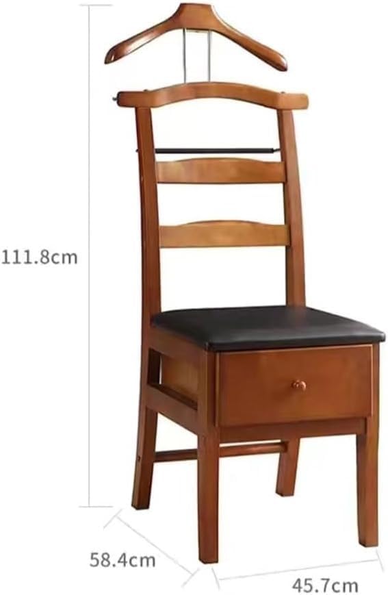 Wooden Chair Valet Stand with Hanger, Drawer & Trouser Bar - Mahogany Office Clothes Organizer 18