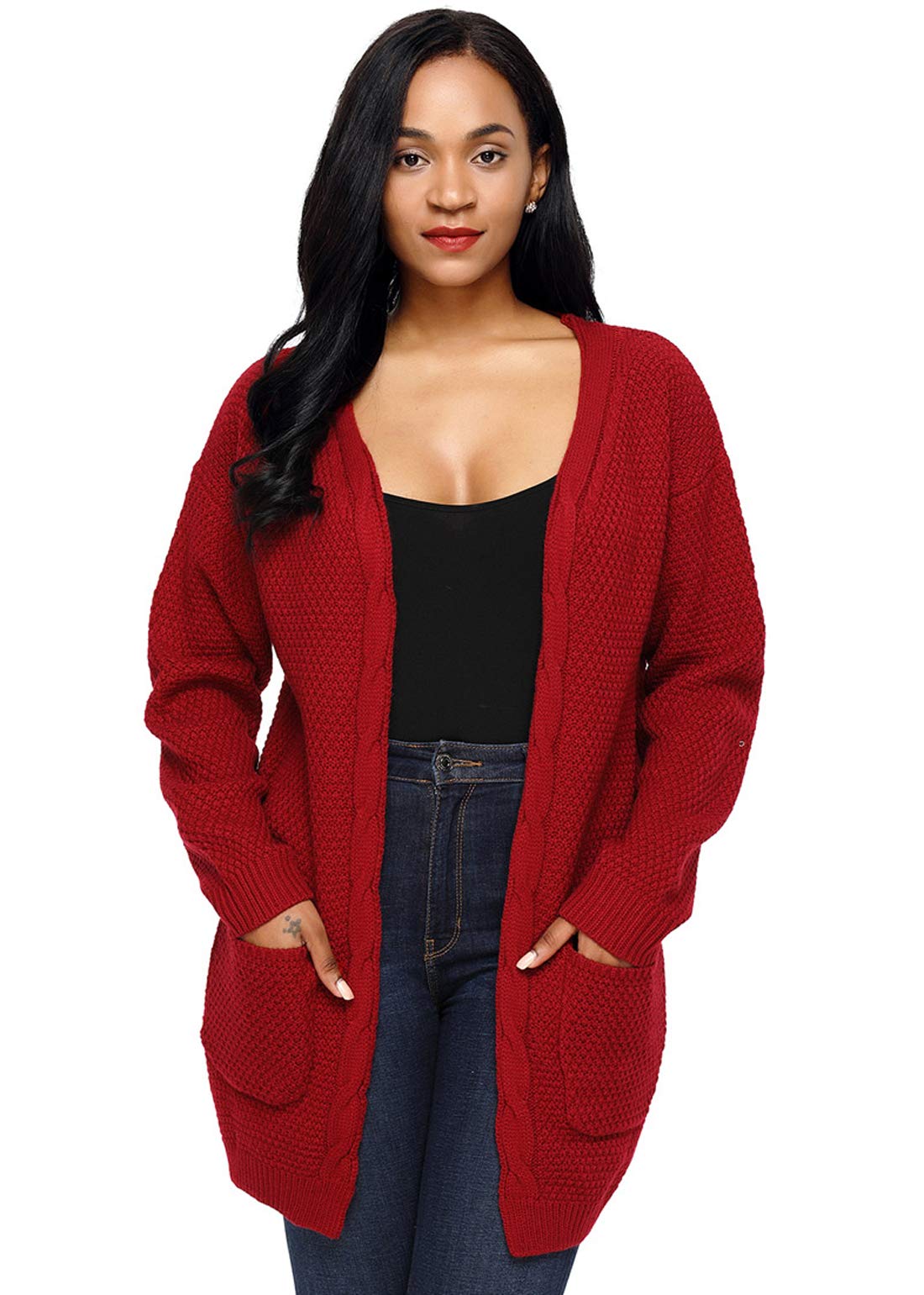 Ebossy Women's Open Front Knitted Sweater Cardigan with Pocket - Soft Casual Long Sleeve Wrap Cardigan for Fall & Winter, Perfect for Office, Date Night and Layering Outfits